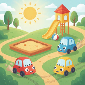 Маленькие машинки на детской площадке