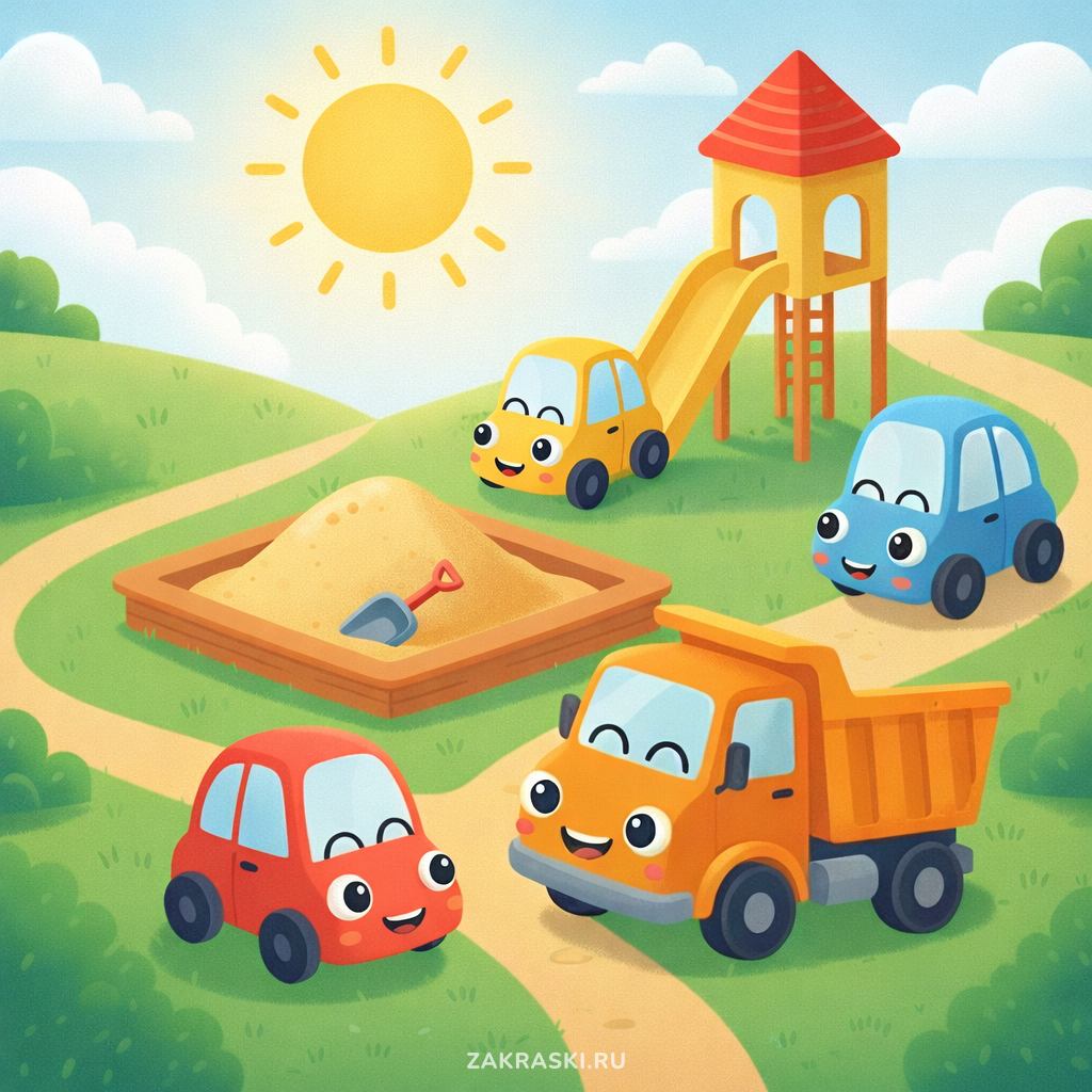 Грузовик привозит песок в песочницу